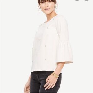 Ann Taylor Pearlized Flare Sleeve Top Cream Off-White Size L Large